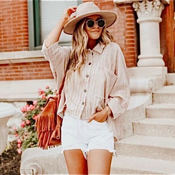 Free People Tops - Free People Montauk Raw Edge Oversized Sweatshirt Shirt Jacket S